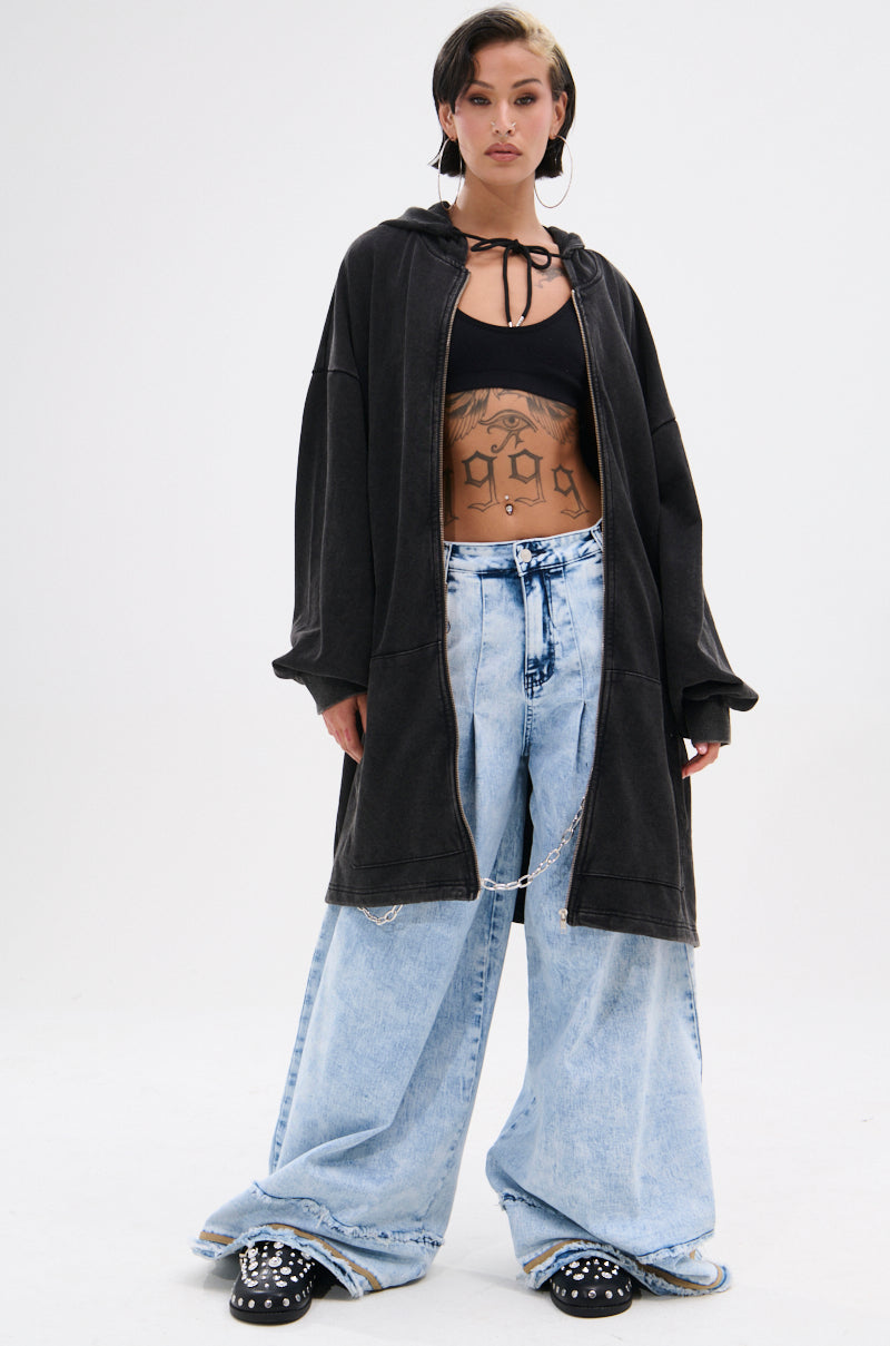 BELIEVE WHAT YOU HEARD OVERSIZED ZIP UP SWEATSHIRT