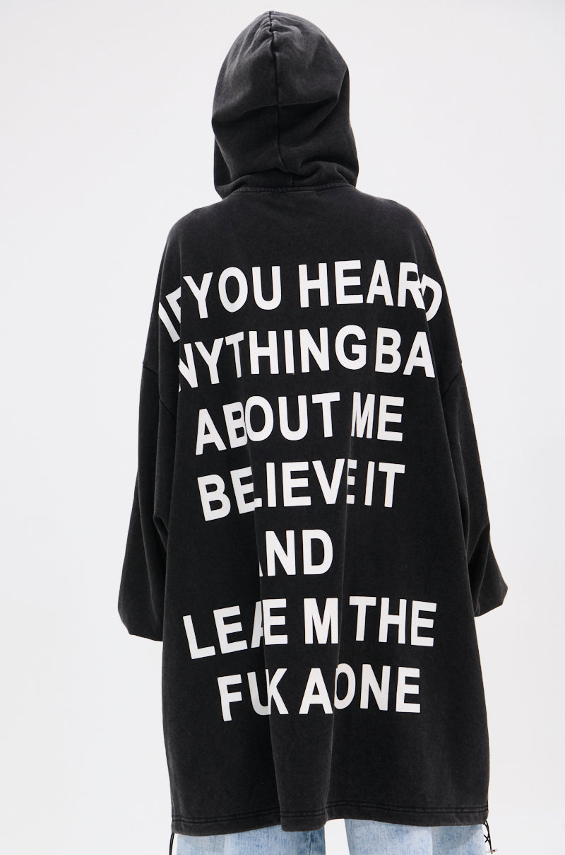 BELIEVE WHAT YOU HEARD OVERSIZED ZIP UP SWEATSHIRT
