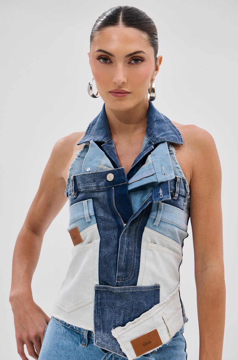 ALWAYS RIGHT DENIM ABSTRACT BLOUSE