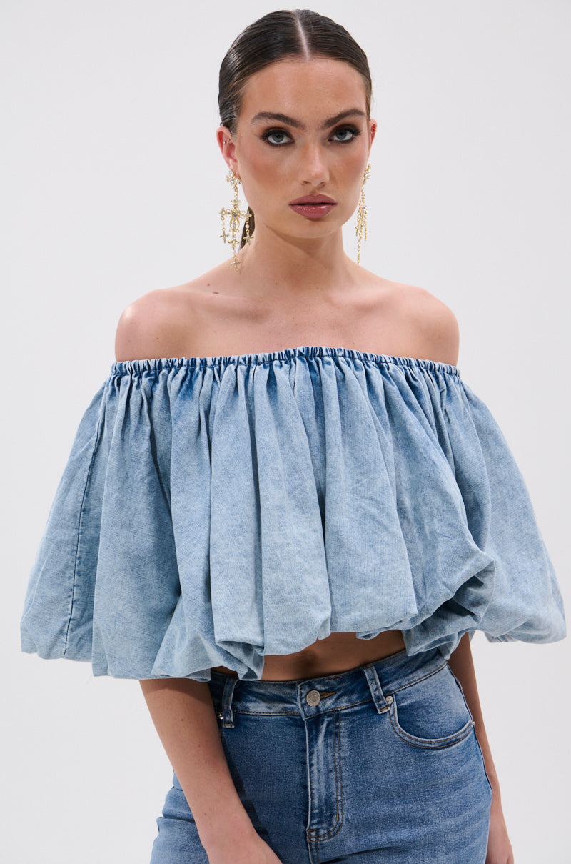 NEVER GOING TO STOP BLOUSE IN DENIM