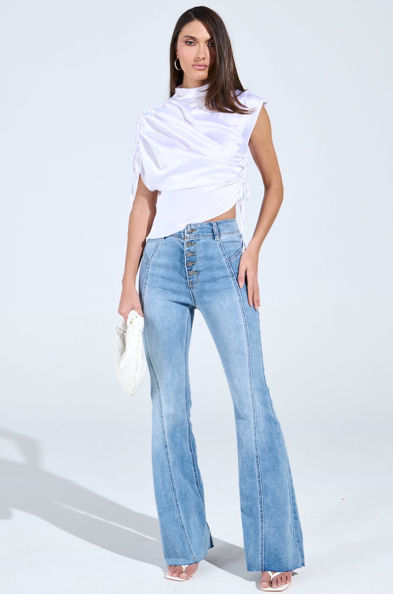 EXQUISITE ASYMMETRICAL SATIN BLOUSE TOP