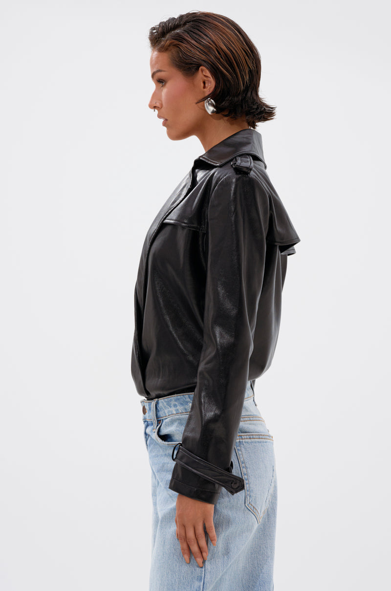 TRACIE FAUX LEATHER BLAZER BODYSUIT