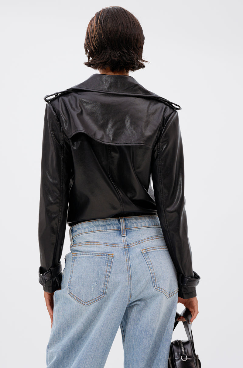 TRACIE FAUX LEATHER BLAZER BODYSUIT