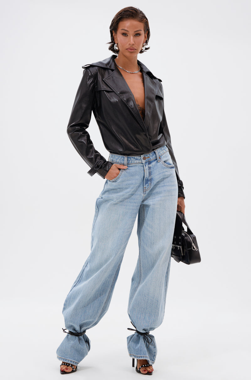 TRACIE FAUX LEATHER BLAZER BODYSUIT