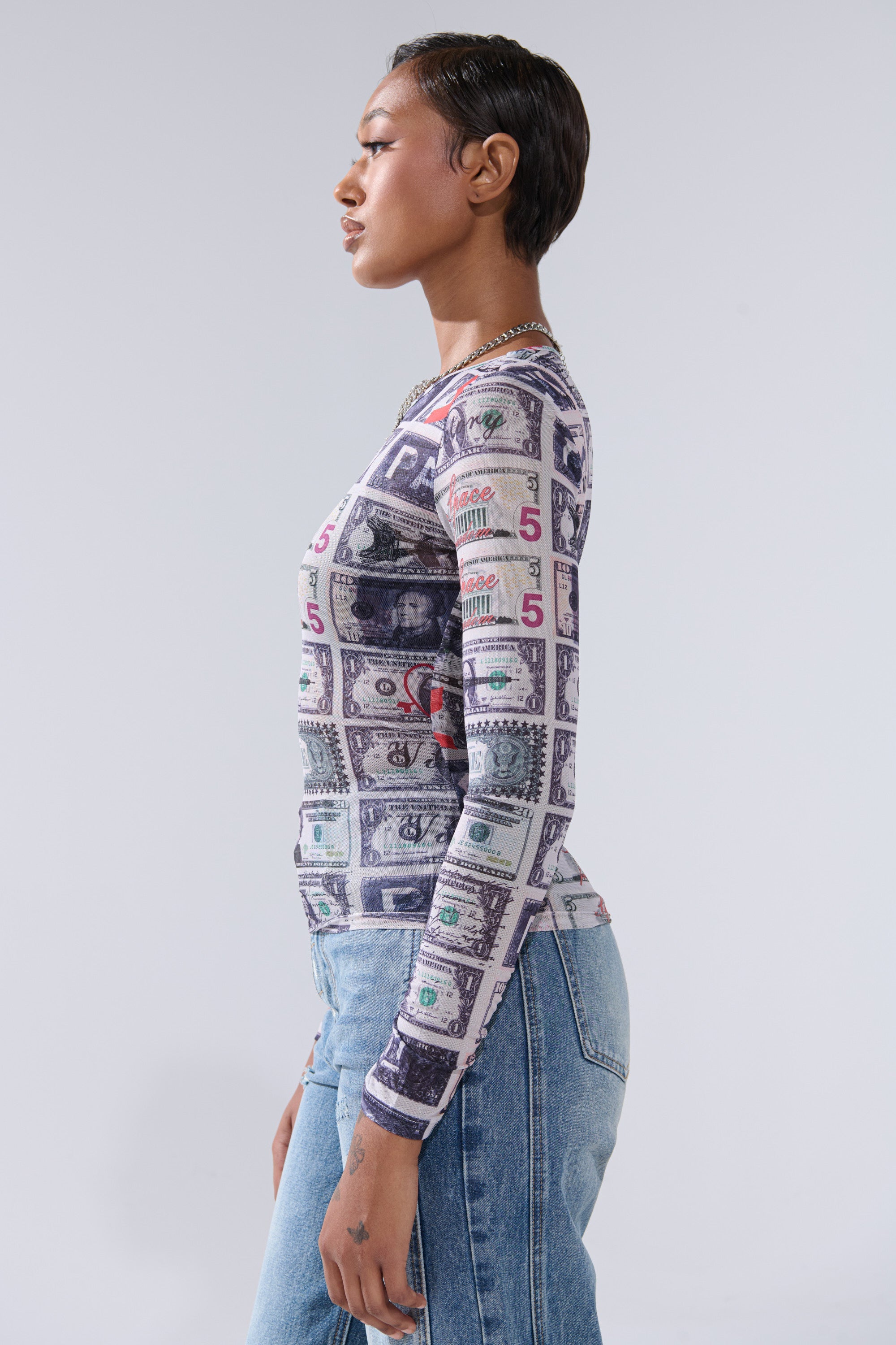 GIMME THE MONEY MESH LONG SLEEVE