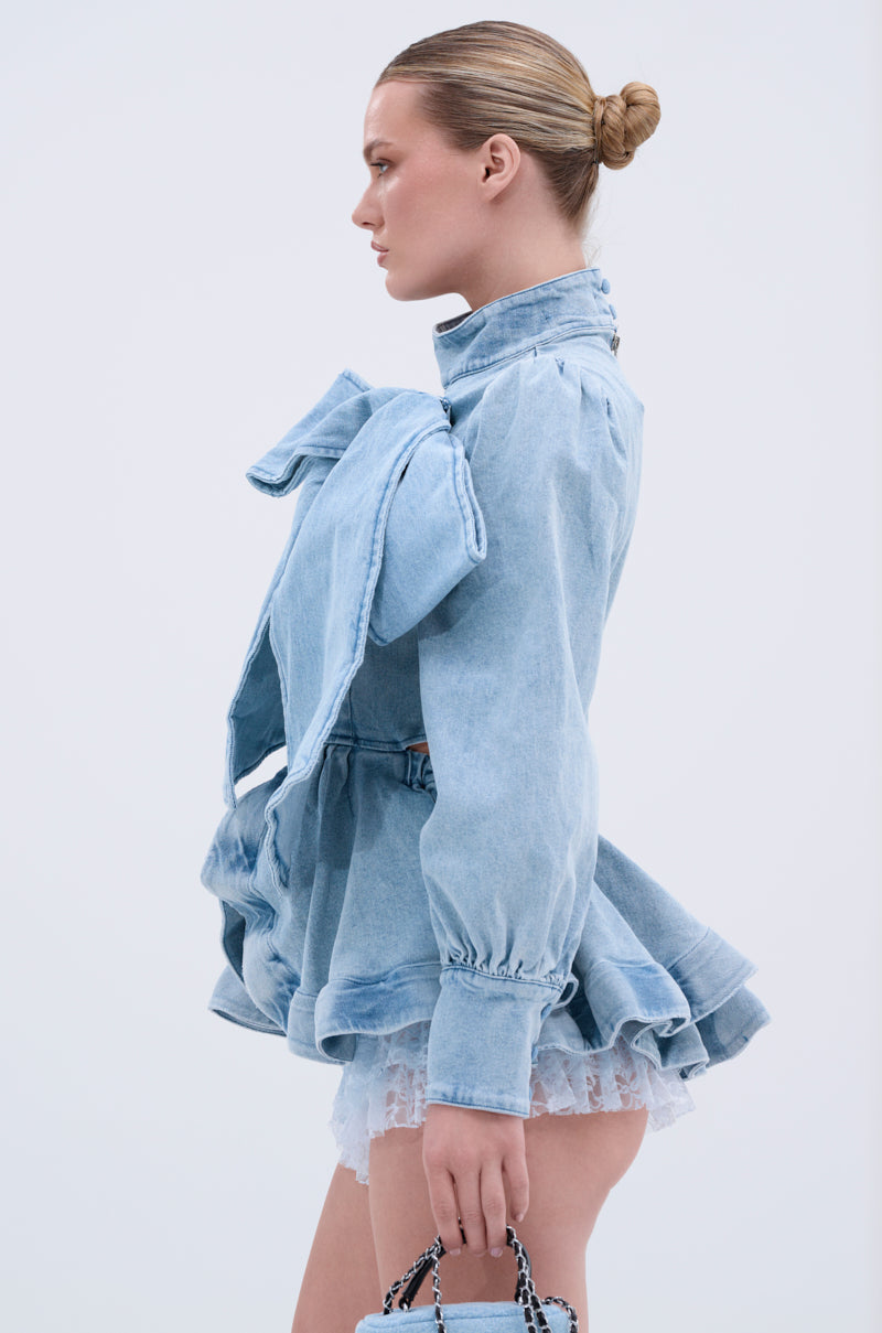 PHOEBE DENIM BOW BLOUSE
