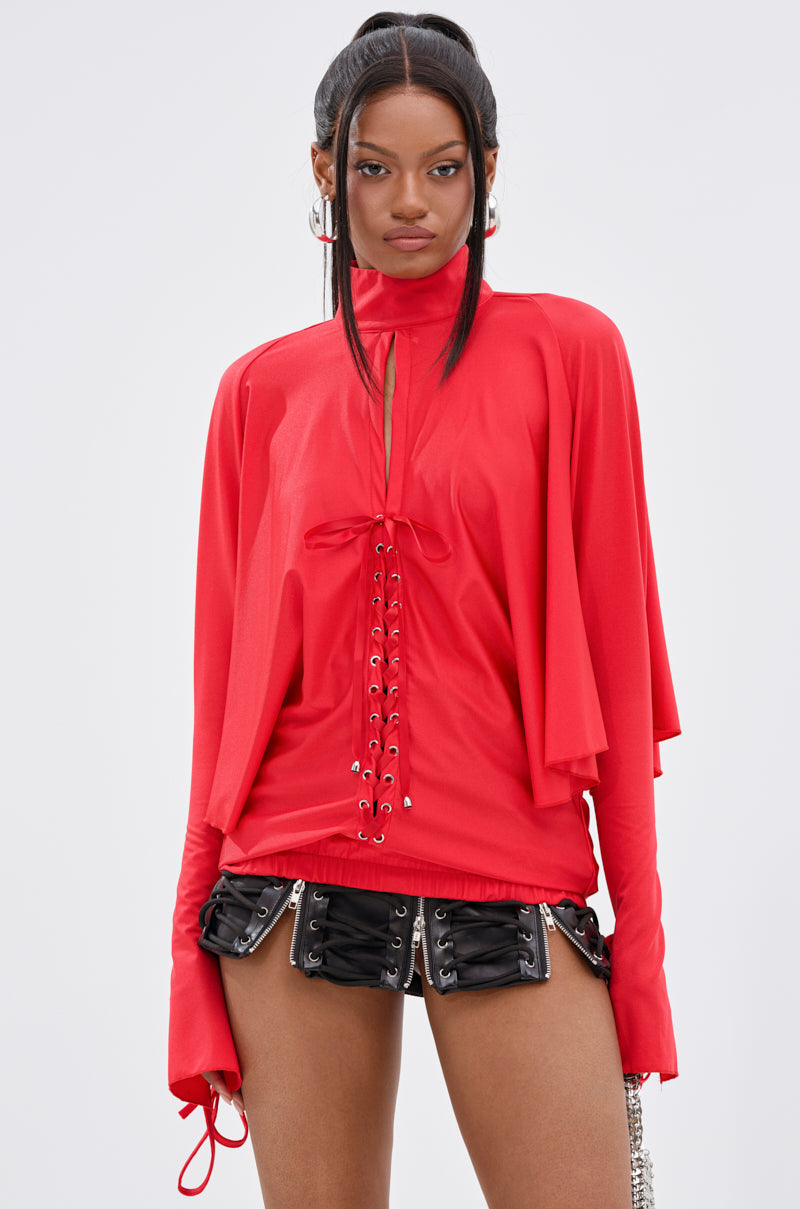 TIERRA TIE FRONT MOCK NECK BLOUSE