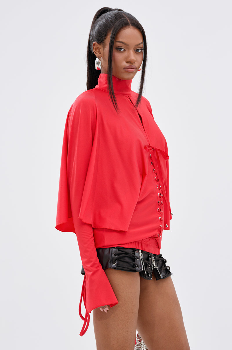 TIERRA TIE FRONT MOCK NECK BLOUSE