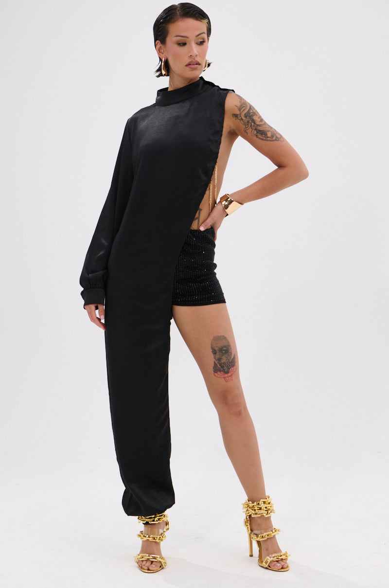 TIME FLIES SATIN ONE SLEEVE BLOUSE