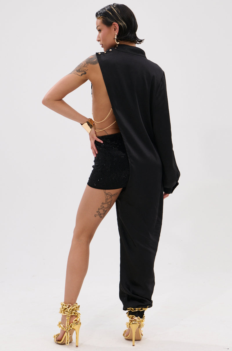 TIME FLIES SATIN ONE SLEEVE BLOUSE