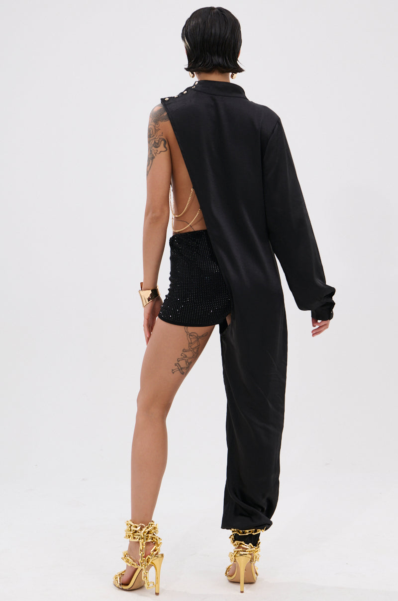 TIME FLIES SATIN ONE SLEEVE BLOUSE