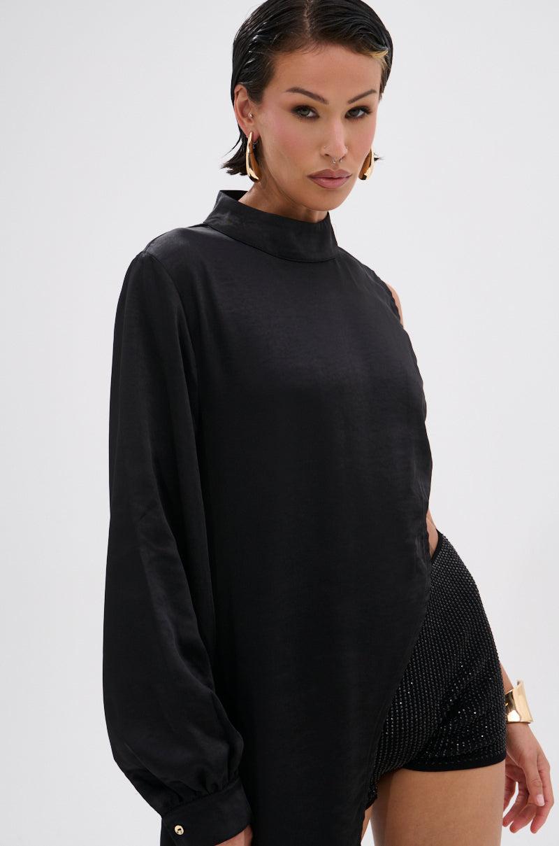 TIME FLIES SATIN ONE SLEEVE BLOUSE