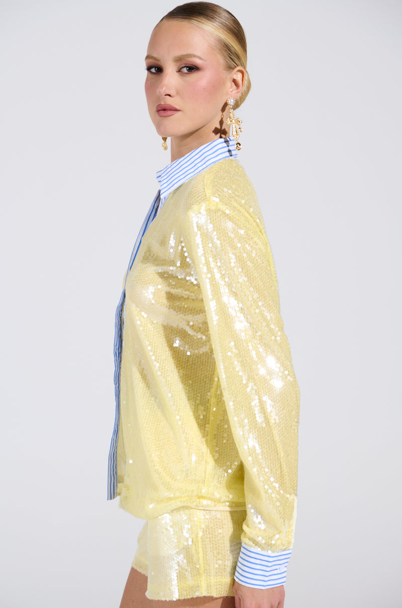 DOLLY SEQUIN BUTTON DOWN TOP