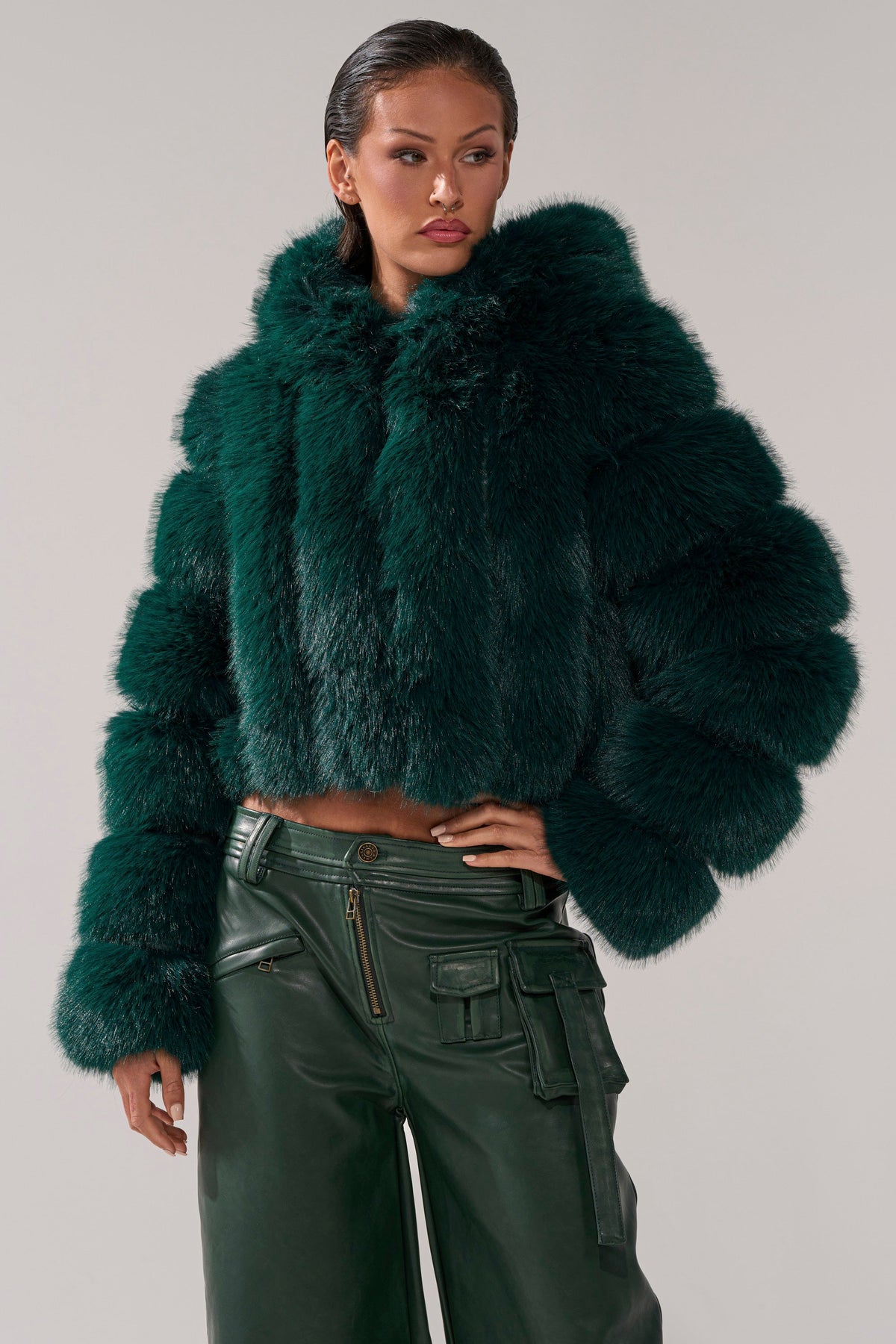 JOLENE FAUX FUR COAT IN EMERALD GREEN