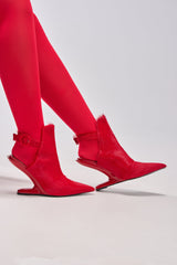 AZALEA WANG JOST RED PONY HAIR UPPER WEDGE PUMP