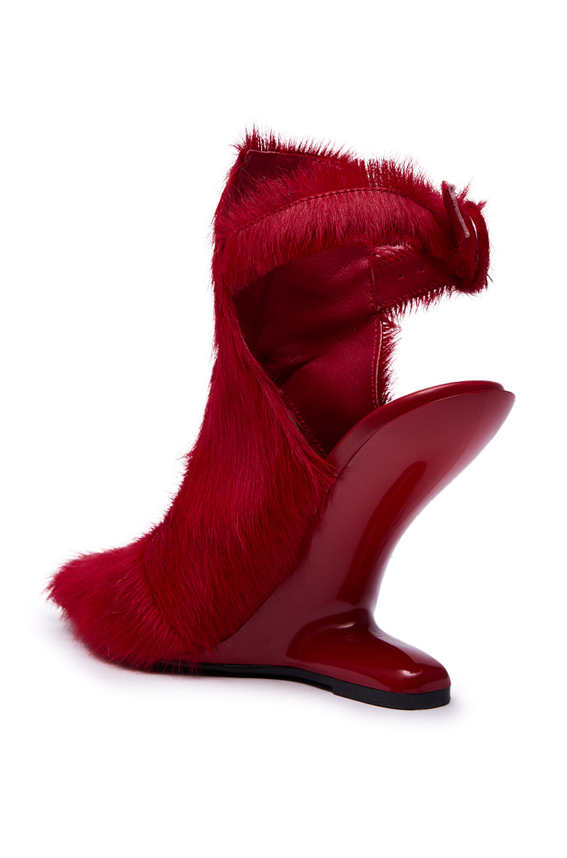 AZALEA WANG JOST RED PONY HAIR UPPER WEDGE PUMP