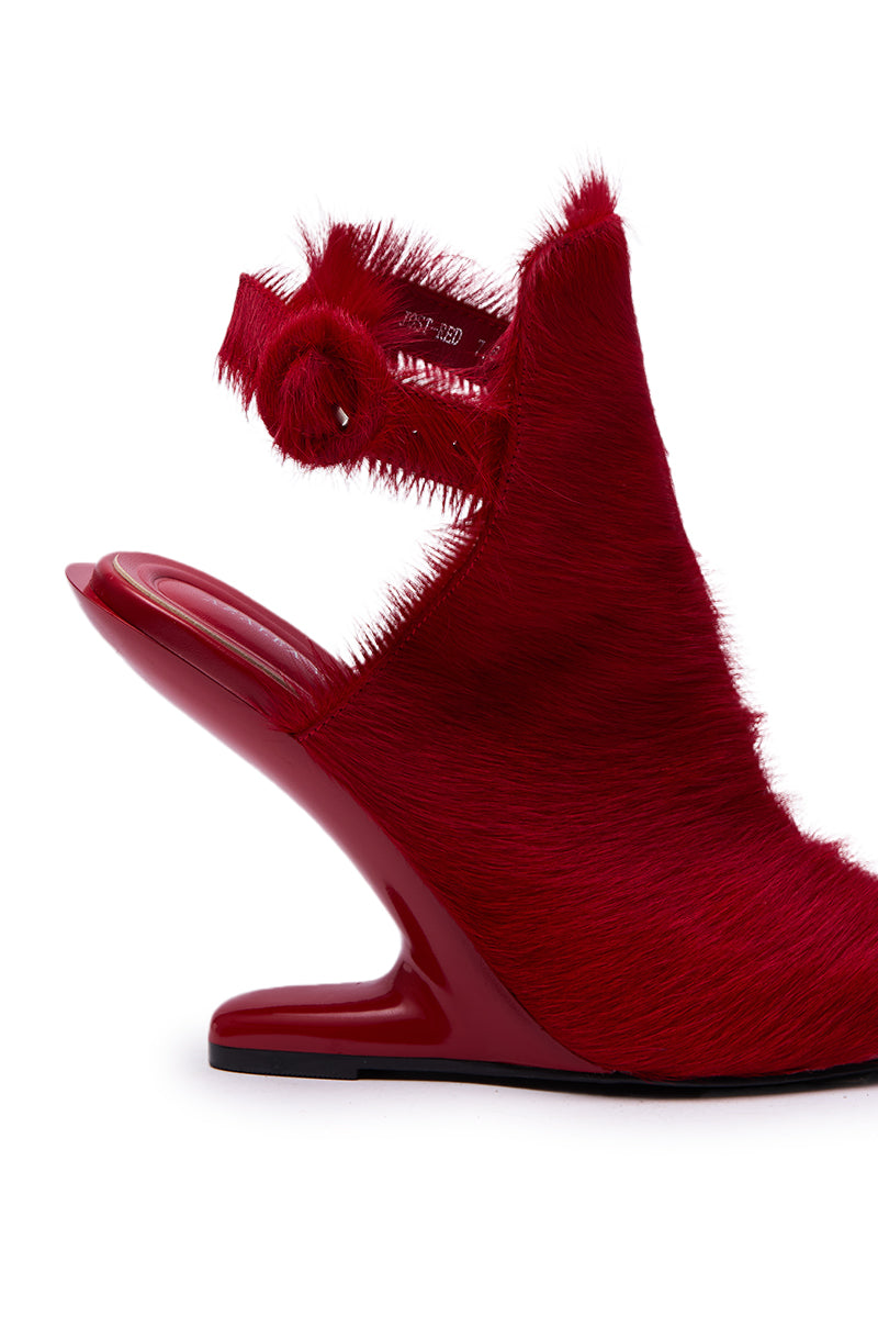 AZALEA WANG JOST RED PONY HAIR UPPER WEDGE PUMP