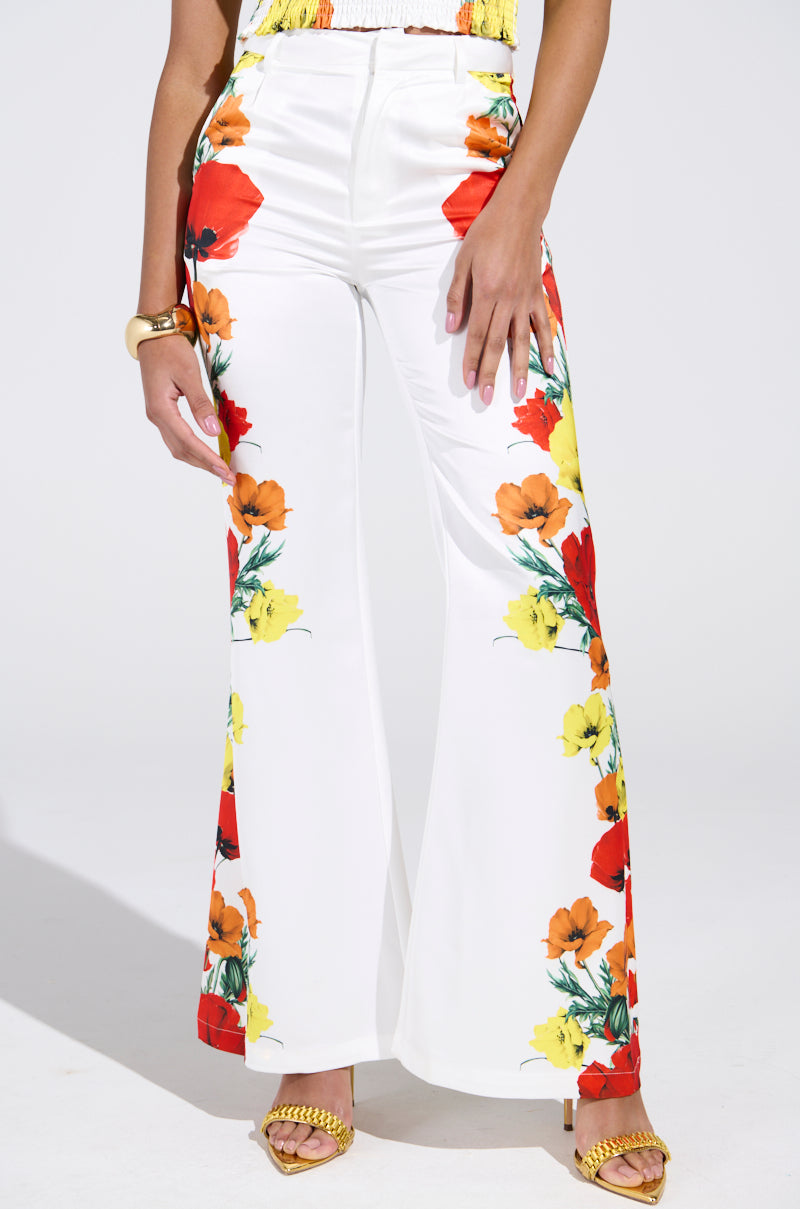 MIND MY OWN FLORAL SATIN TROUSERS