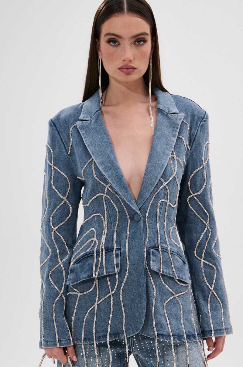 STANDOUT EMBELLISHED DENIM BLAZER