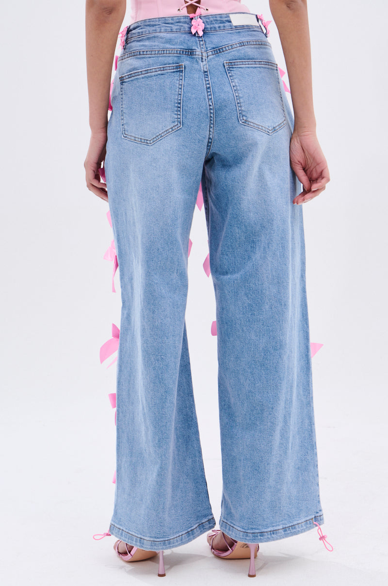 PRETTY IN PINK BOW DETAIL DENIM JEANS