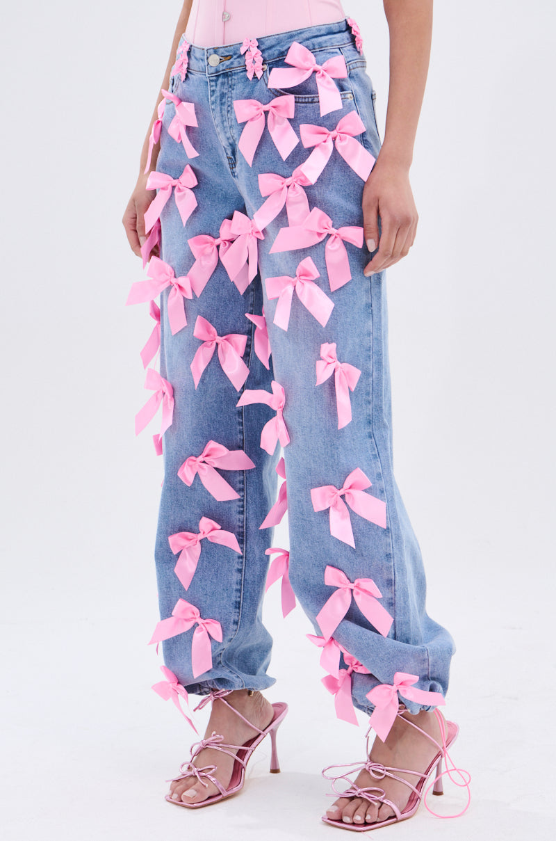 PRETTY IN PINK BOW DETAIL DENIM JEANS
