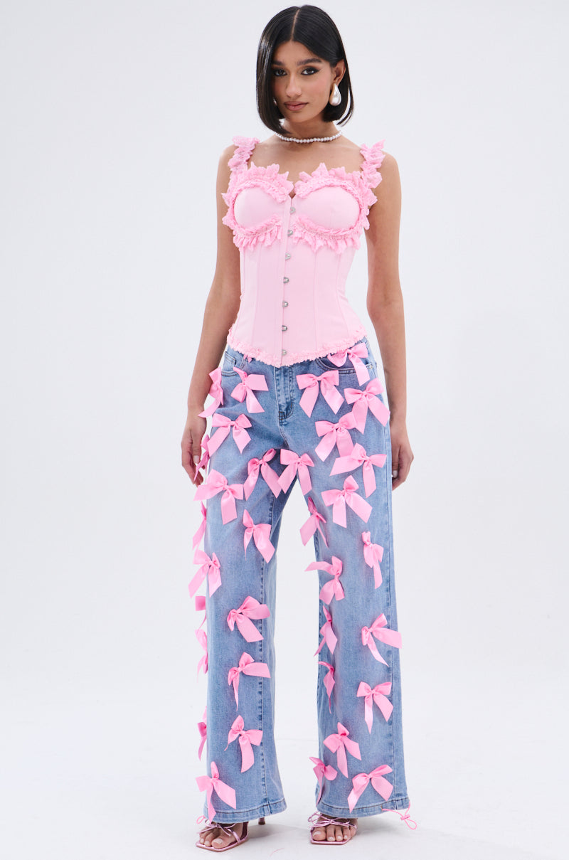 PRETTY IN PINK BOW DETAIL DENIM JEANS