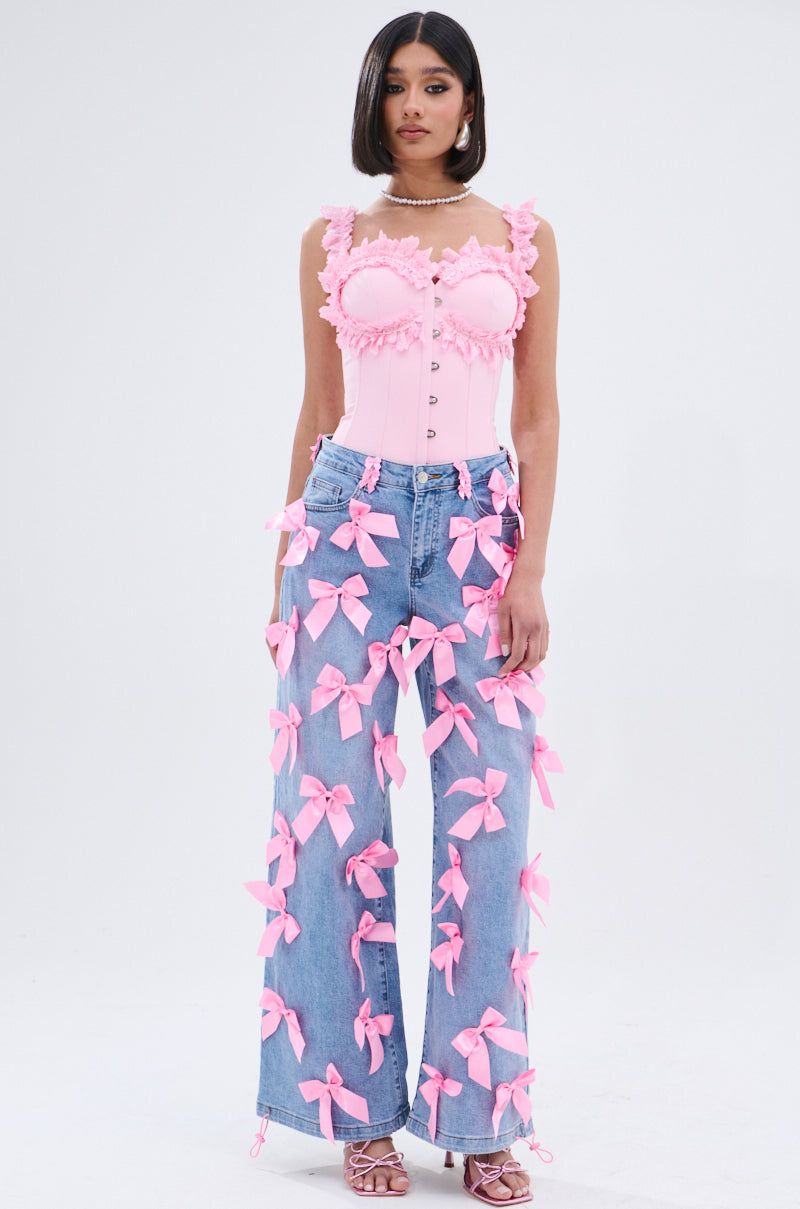 PRETTY IN PINK BOW DETAIL DENIM JEANS
