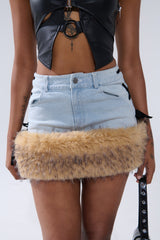 ERYKAH FUR TRIM DENIM MINI SKIRT