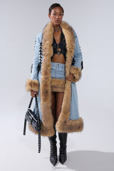ERYKAH FUR TRIM DENIM TRENCH