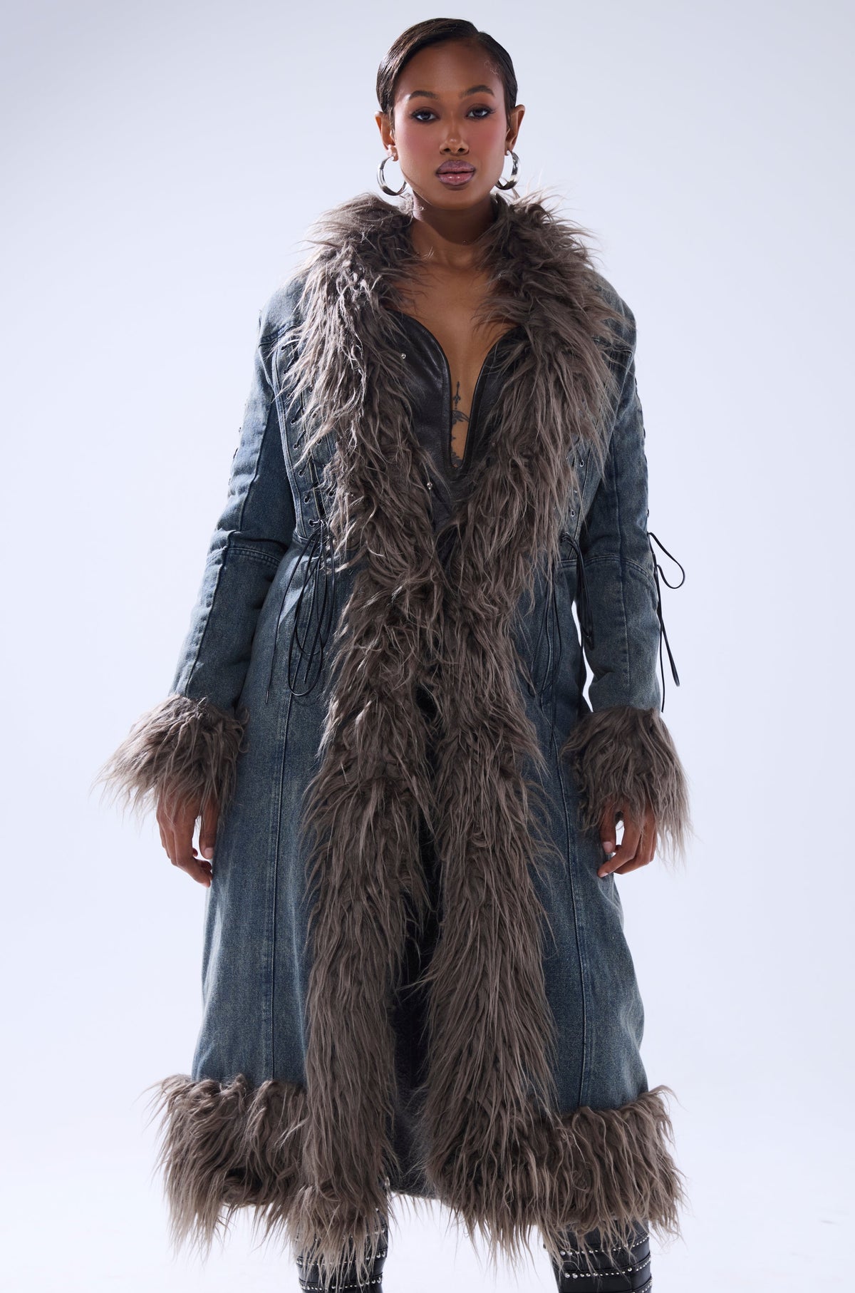 SADE FUR TRIM DENIM TRENCH