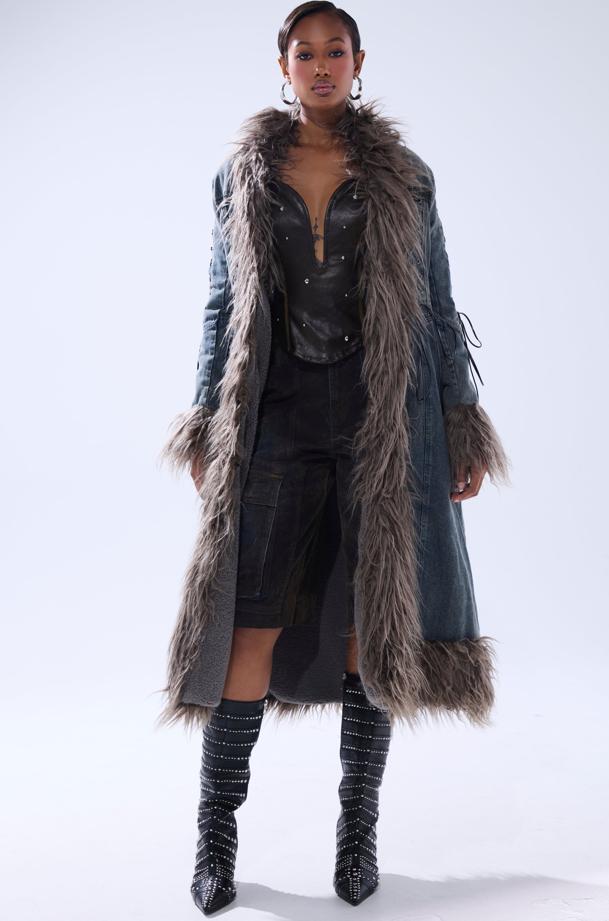 SADE FUR TRIM DENIM TRENCH