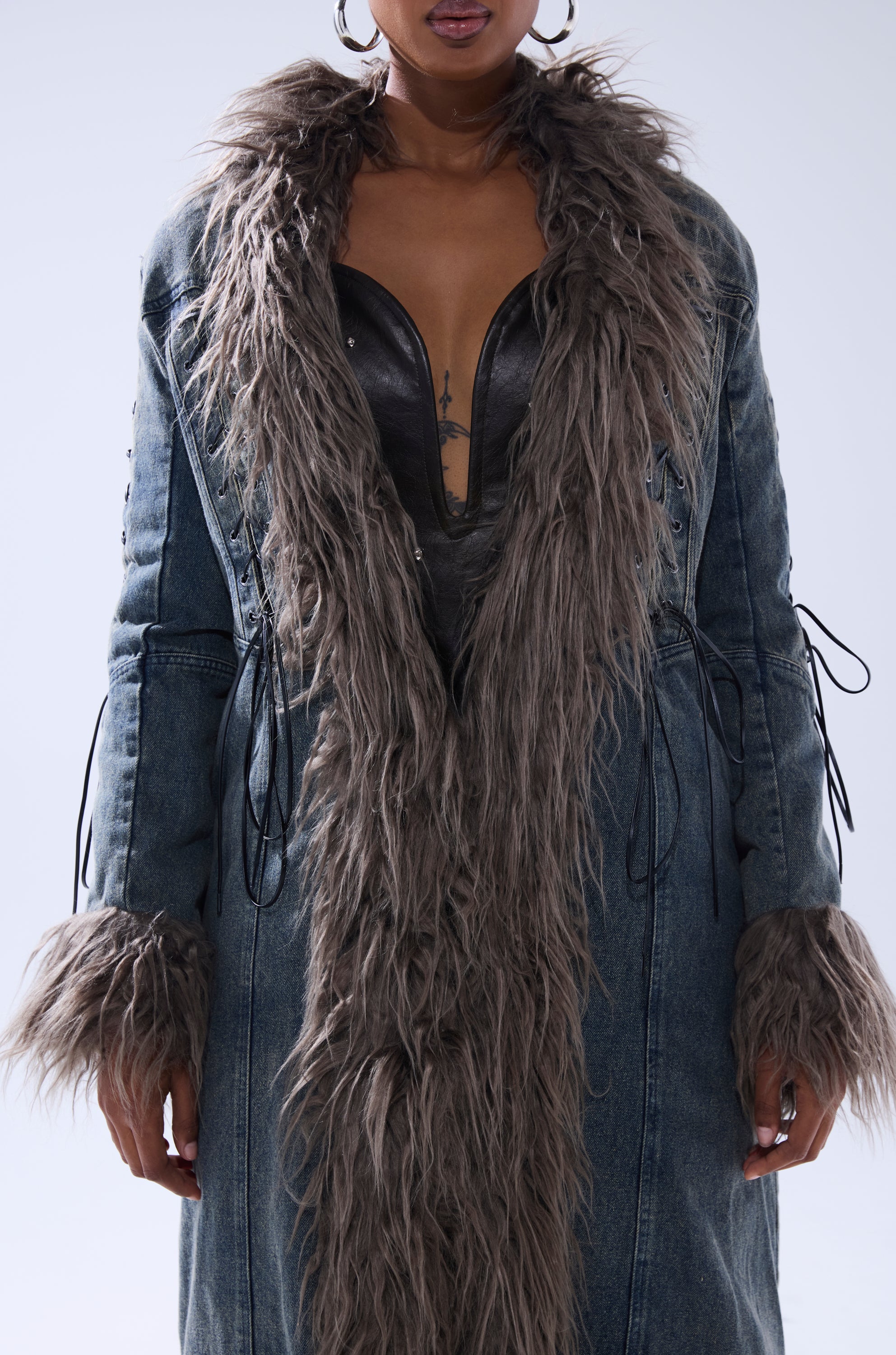 SADE FUR TRIM DENIM TRENCH