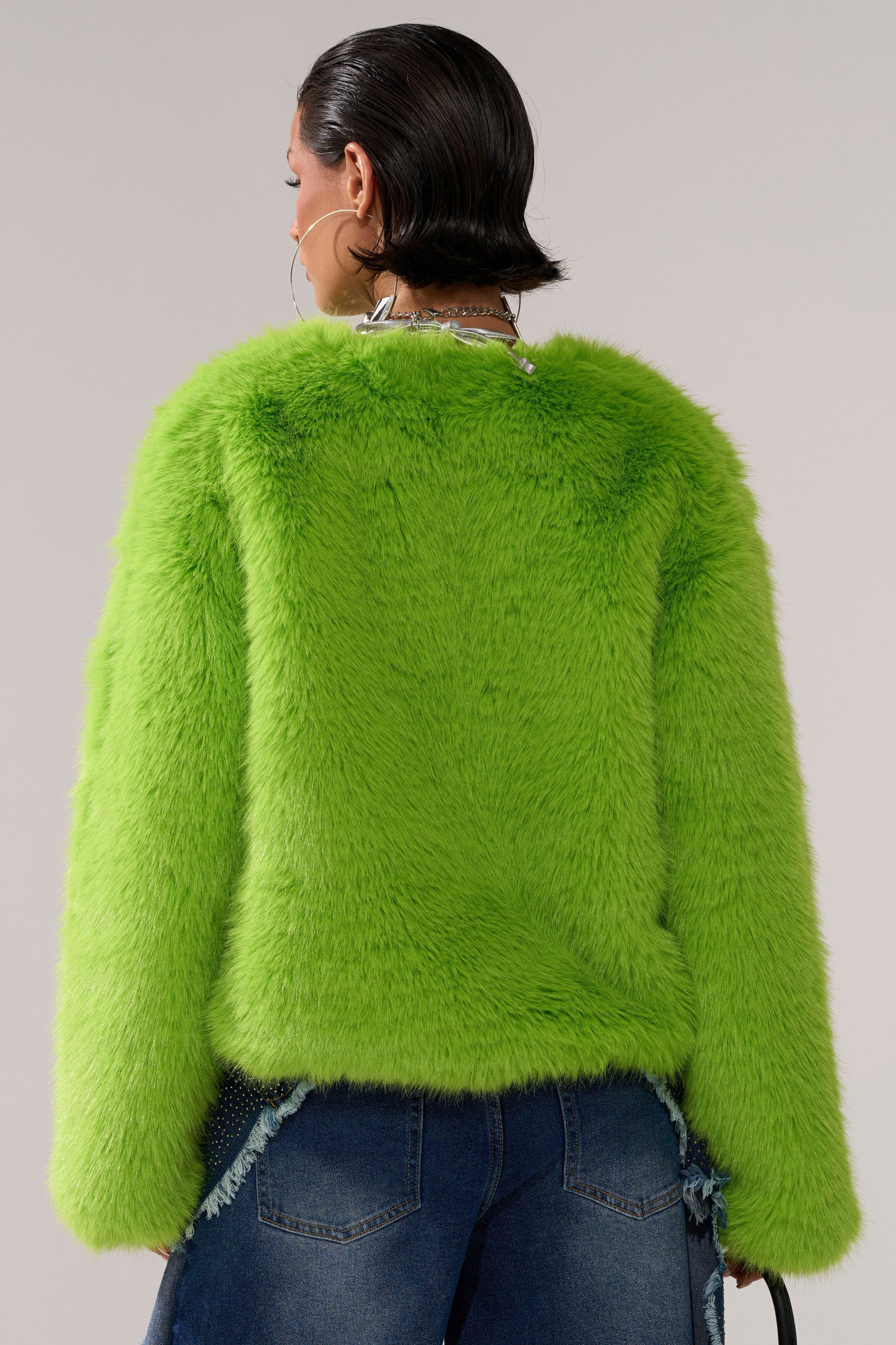 SLIME TIME FAUX FUR COAT IN LIME