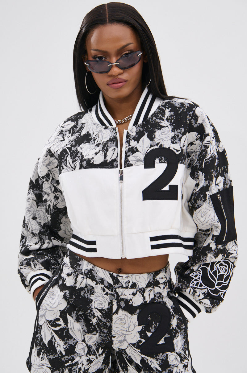 PAINT THE ROSES RED JACQUARD BOMBER