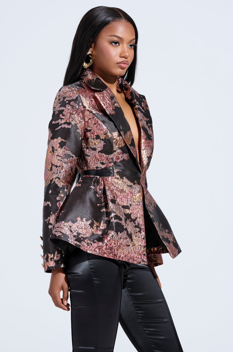 CANARY PEPLUM BLAZER IN BLACK MULTI