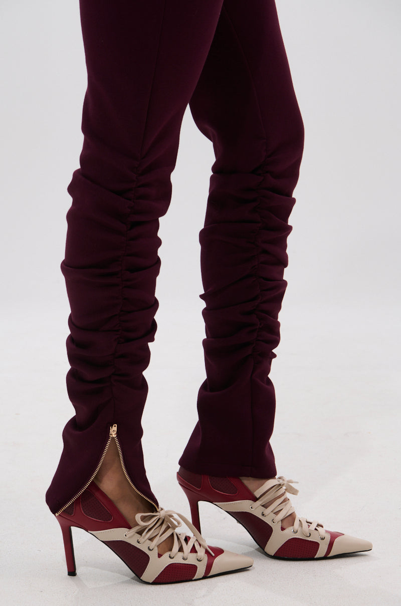 LYNX STACKED TROUSER IN BURGUNDY