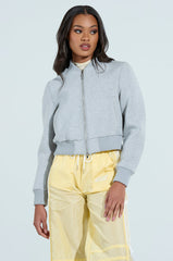 LYNX LAYERED BOMBER JACKET IN HEATHER GREY