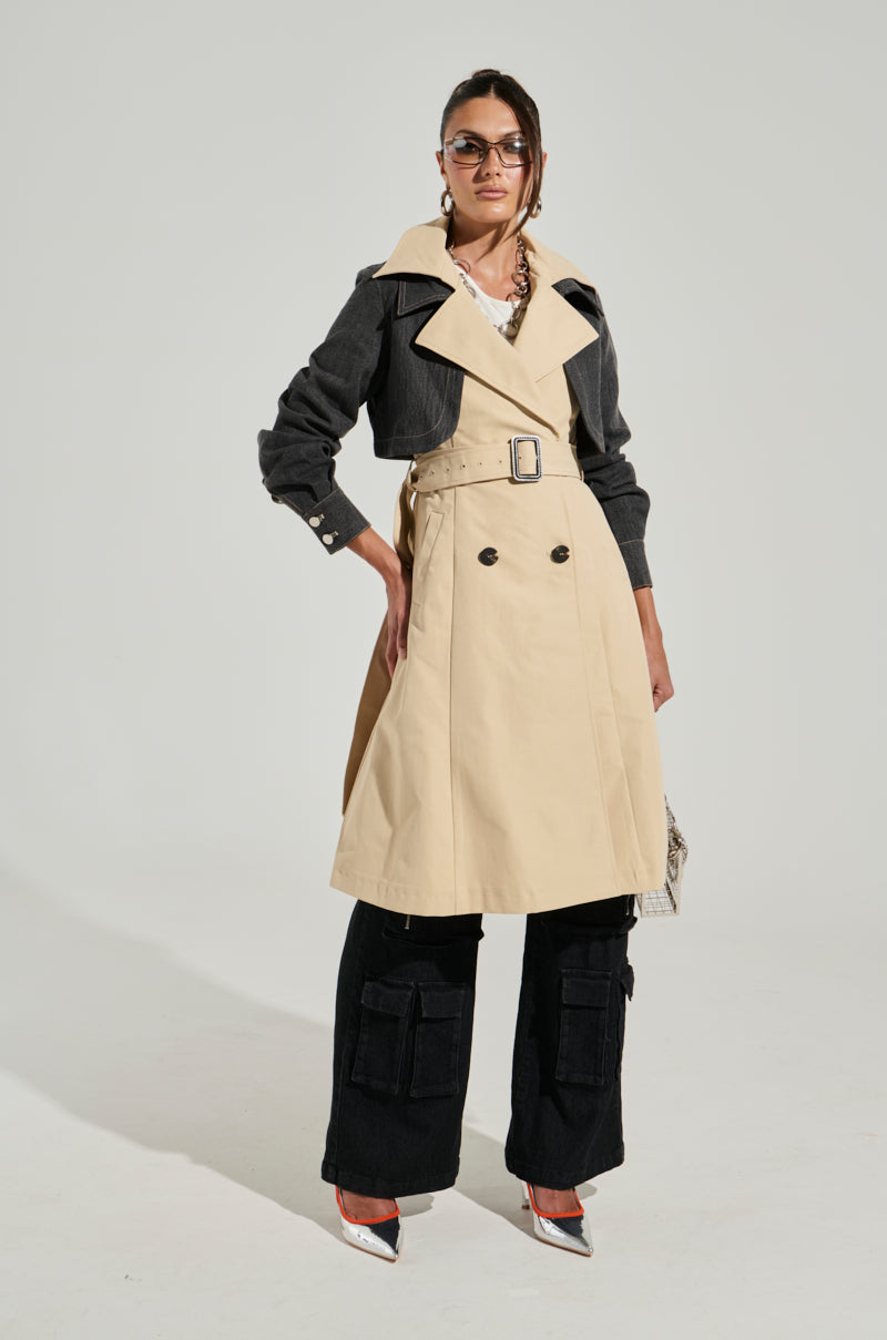 RUSH STREET DENIM OVERLAY TRENCH