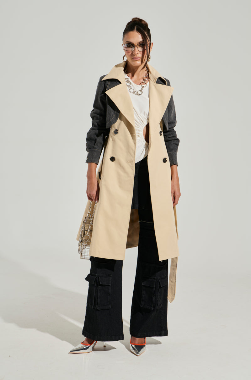 RUSH STREET DENIM OVERLAY TRENCH