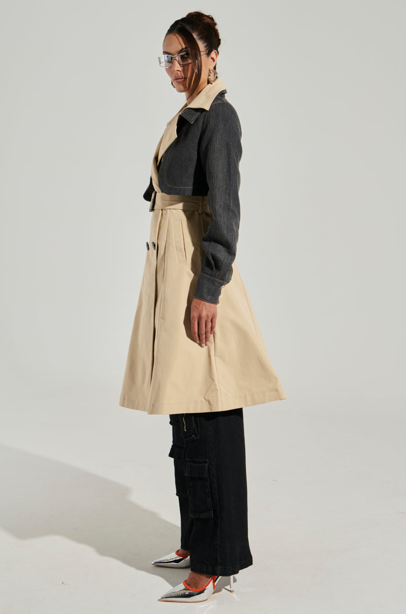 RUSH STREET DENIM OVERLAY TRENCH
