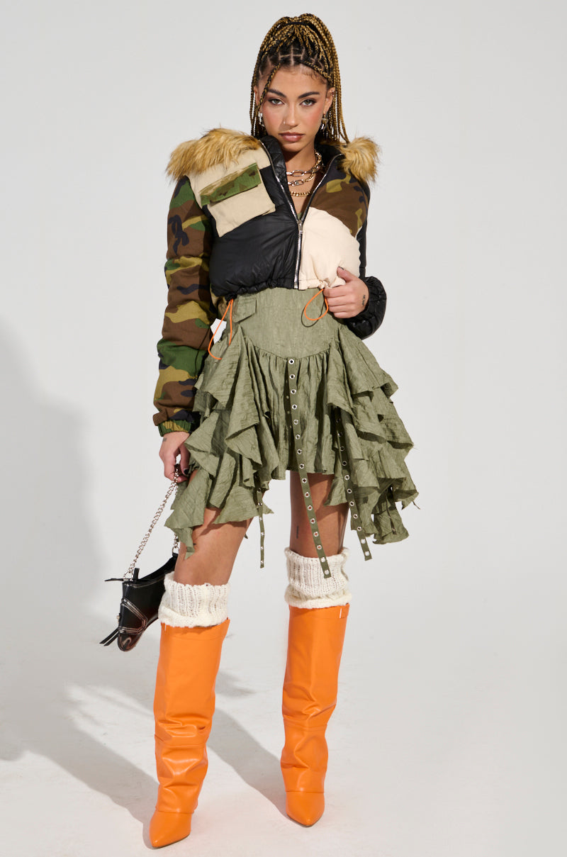 BENDITA CROPPED PATCHWORK PUFFER