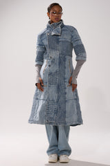 VORTEX DENIM TRENCH COAT IN BLUE