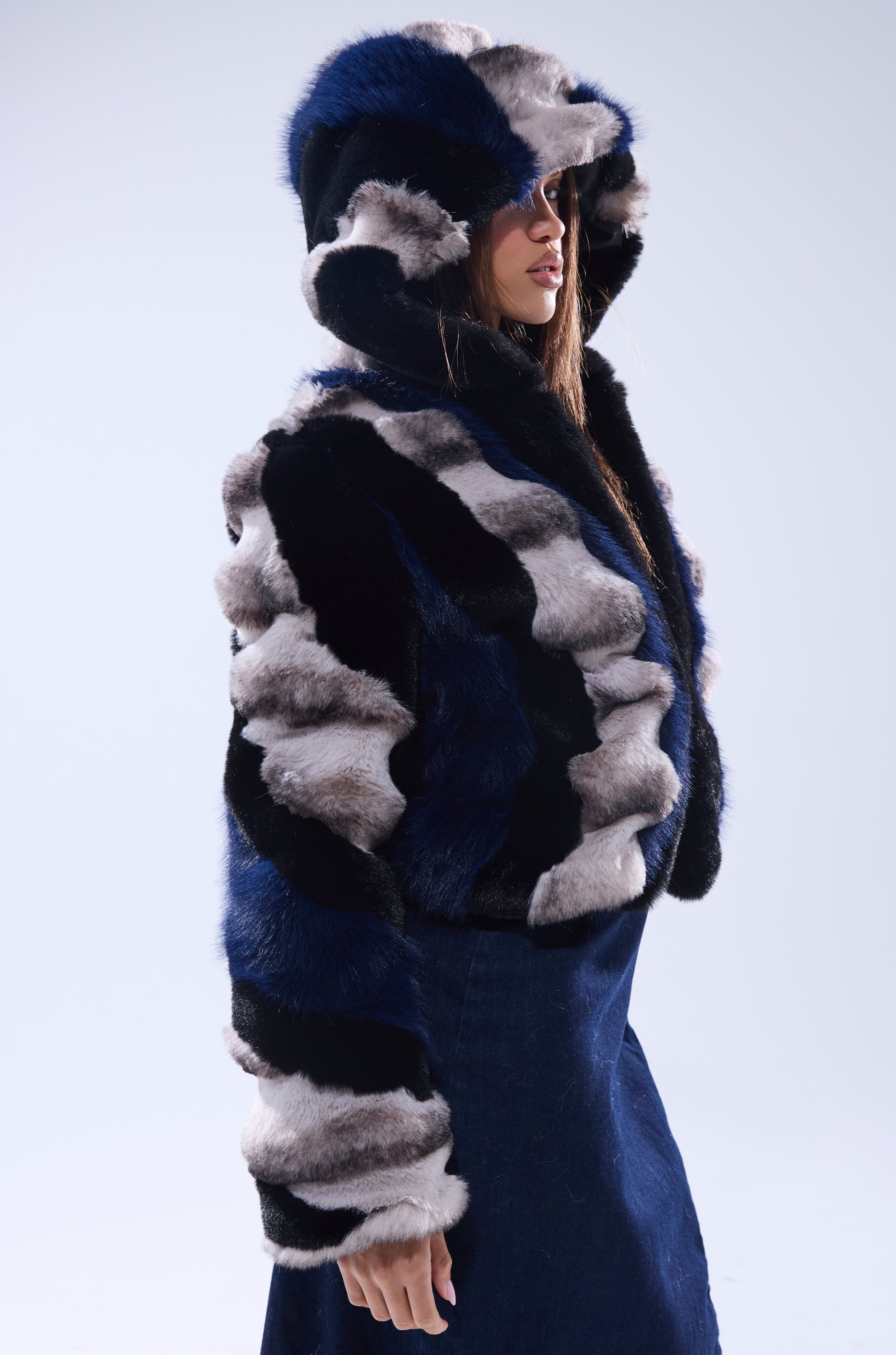 SUPERNOVA PANELED FAUX FUR IN BLUE MULTI