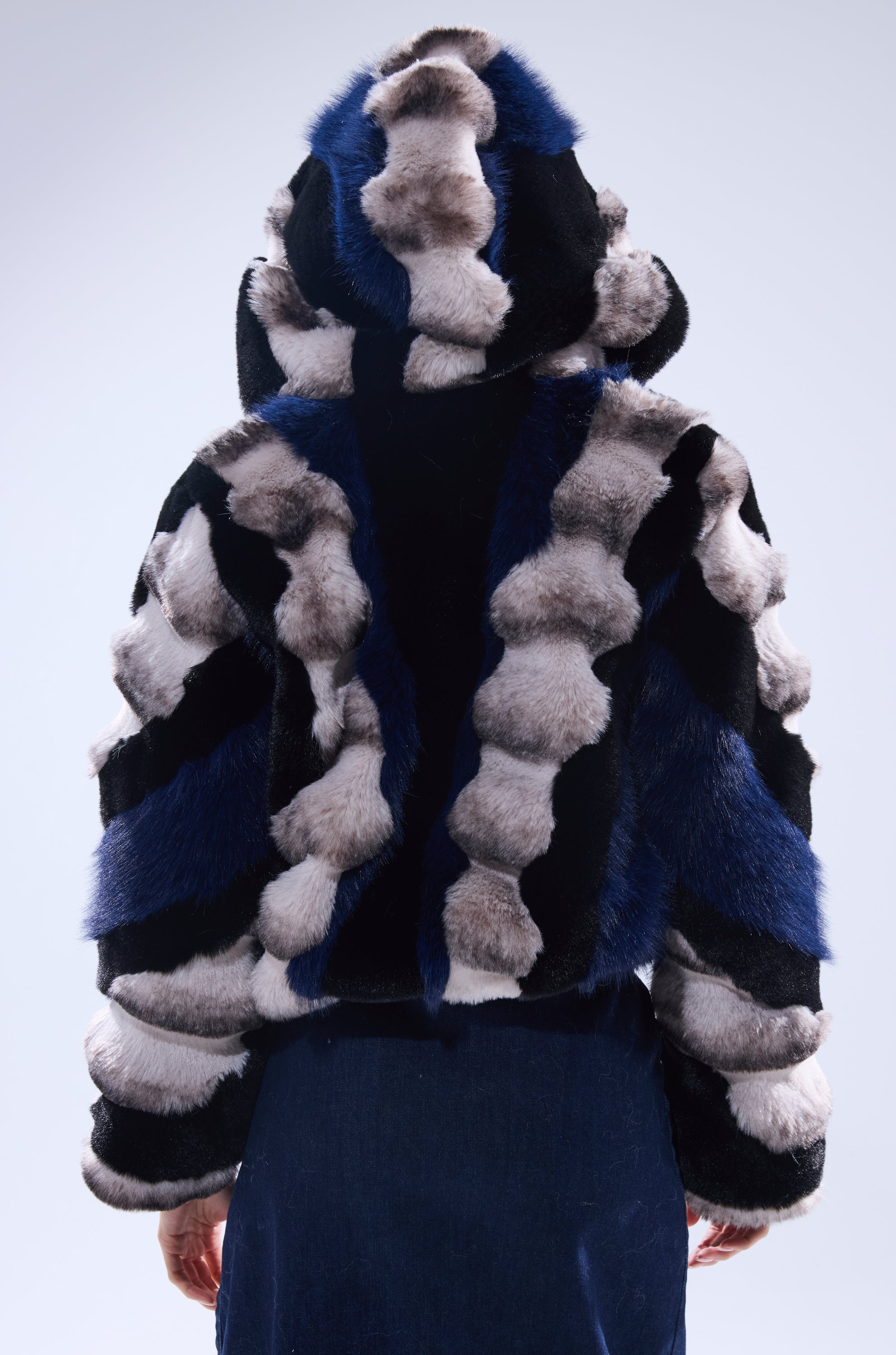 SUPERNOVA PANELED FAUX FUR IN BLUE MULTI