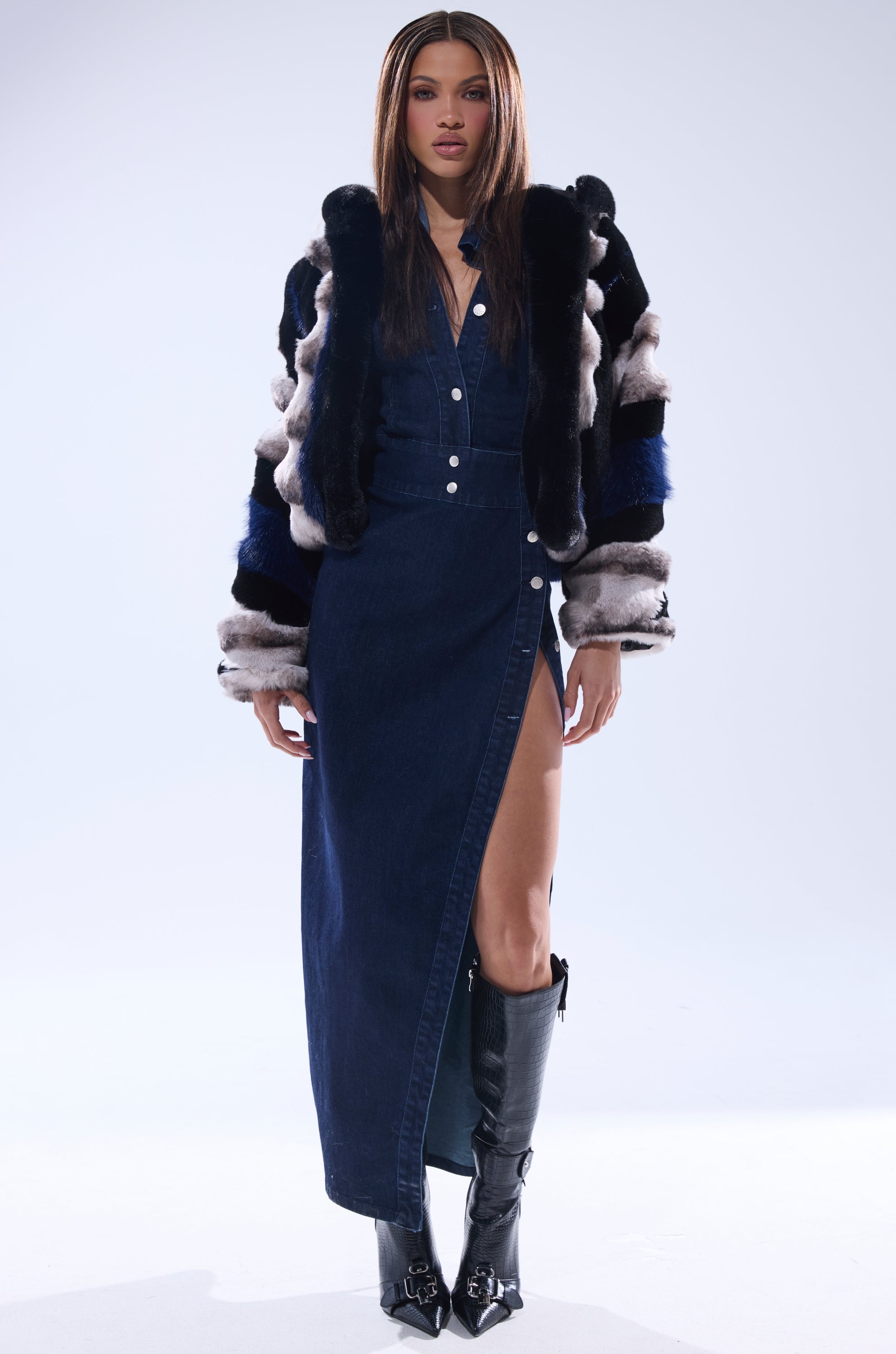 SUPERNOVA PANELED FAUX FUR IN BLUE MULTI