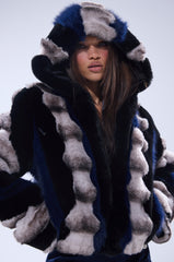 SUPERNOVA PANELED FAUX FUR IN BLUE MULTI