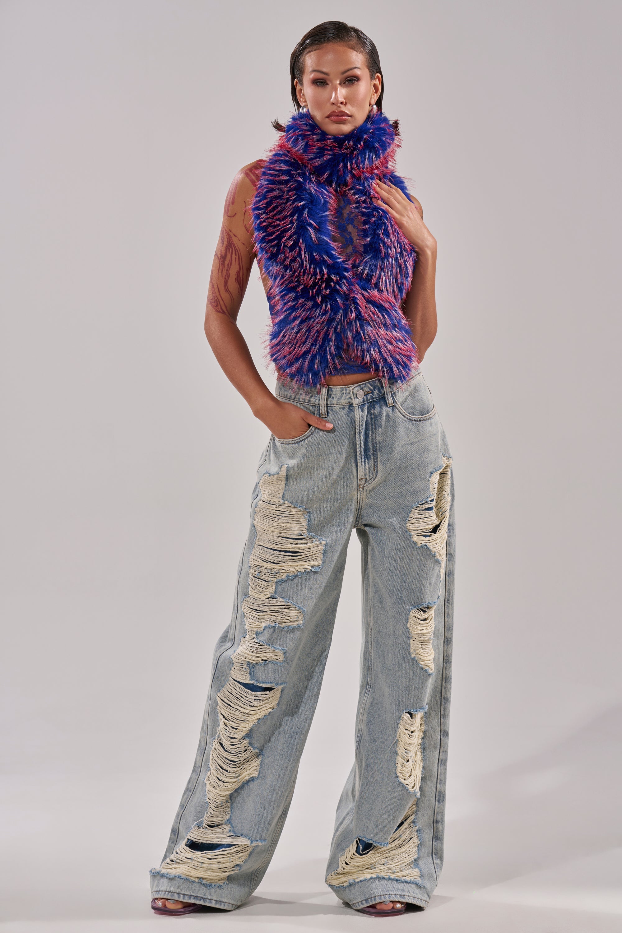 FEEL ME BABY FUR BLOUSE IN BLUE