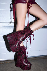 AZALEA WANG KAPULE BURGUNDY SNAKE PLATFORM BOOTIE