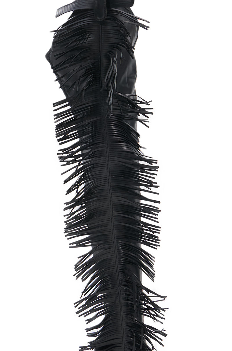 AZALEA WANG KATRICE BLACK STILETTO WESTERN FRINGE CHAP BOOT