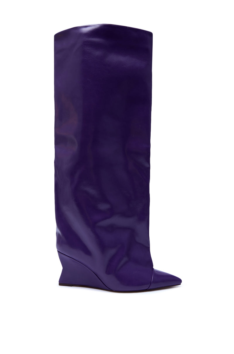 AZALEA WANG KENYA PURPLE KNEE HIGH WEDGE BOOT